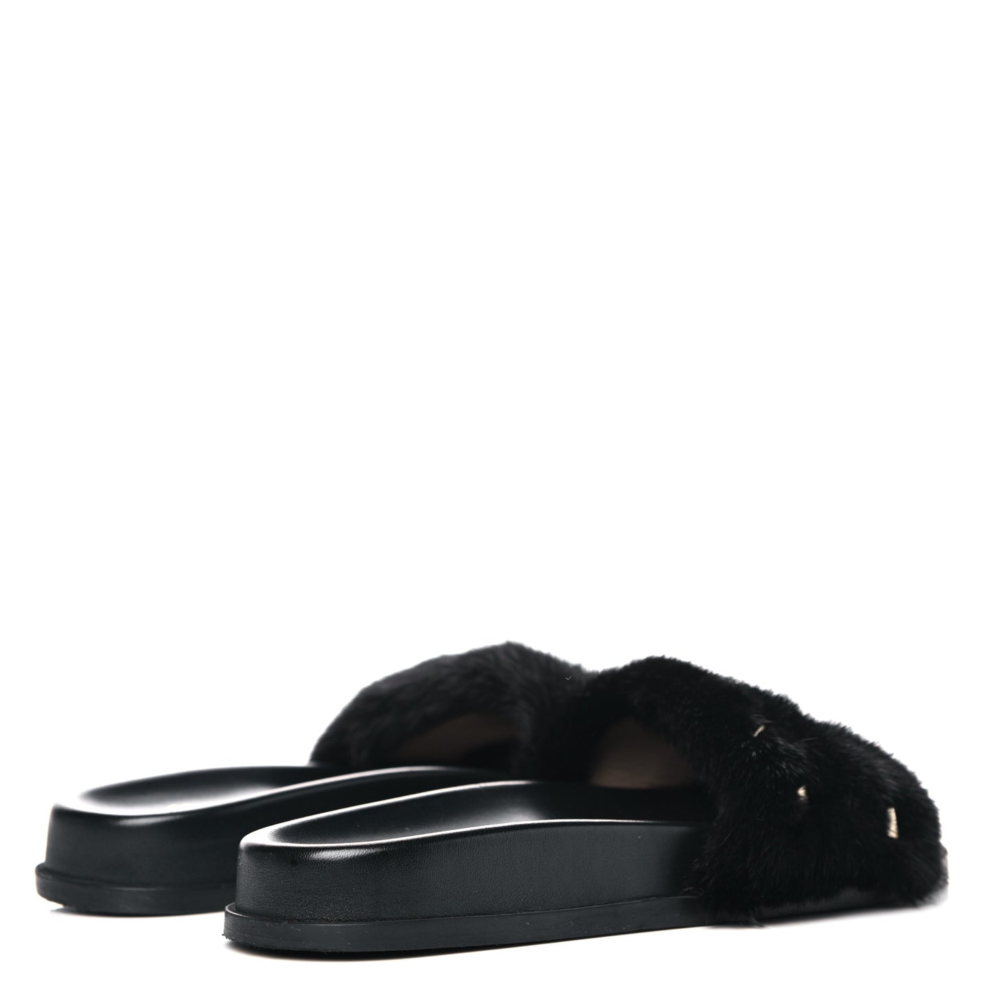 Mink Fur Rockstud Slide Sandals 36 Black