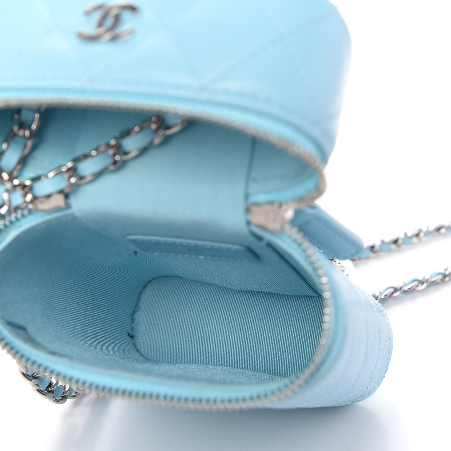 Lambskin Quilted Phone Holder With Chain Neon Blue