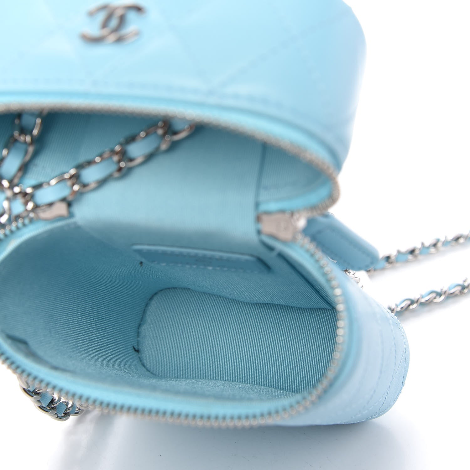 Chanel Lambskin Quilted Phone Holder With Chain Neon Blue 5 of 11