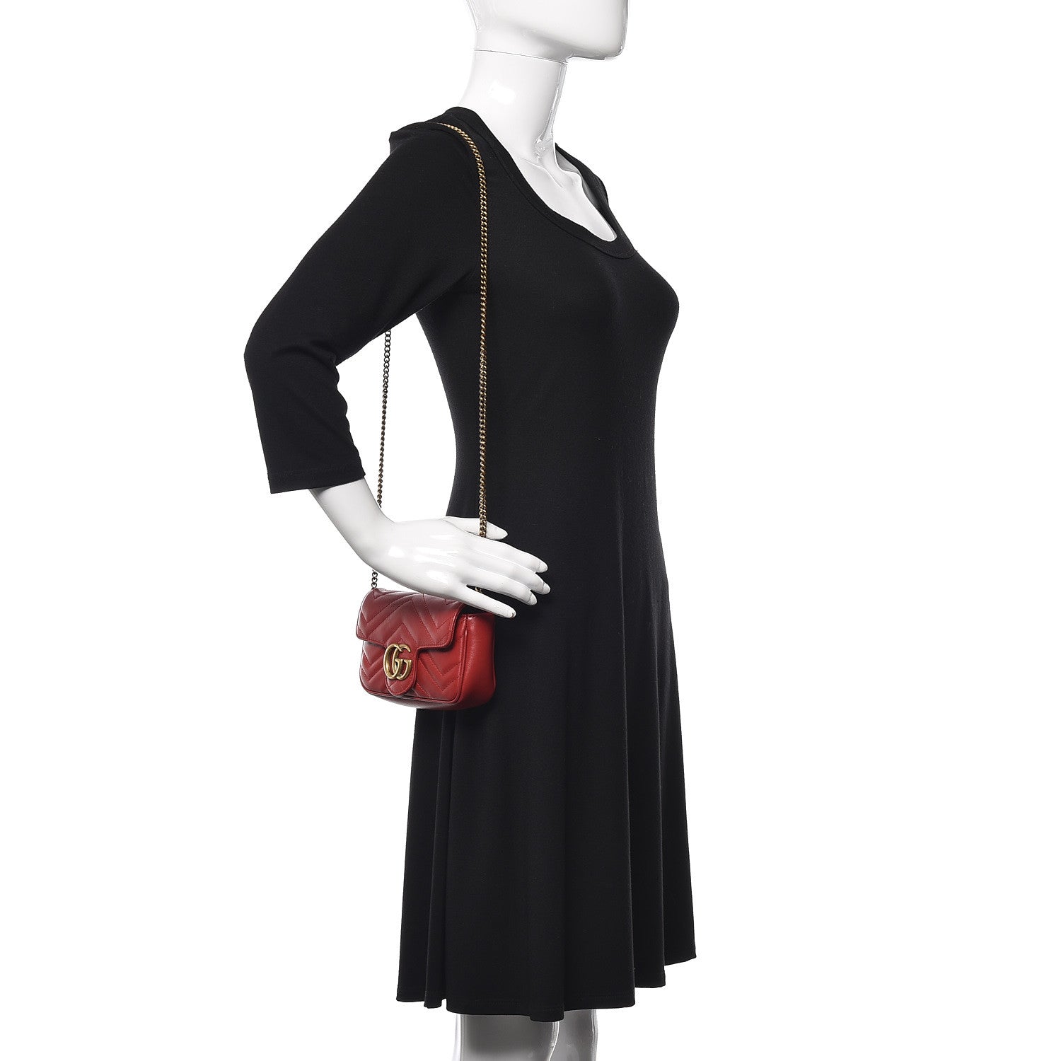Gucci Calfskin Matelasse Super Mini GG Marmont Shoulder Bag Hibiscus Red 2 of 11