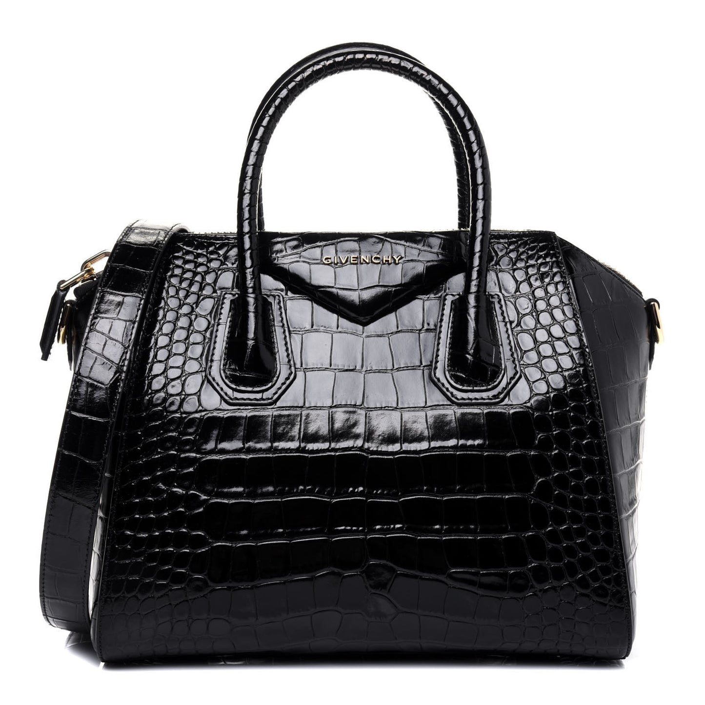 Calfskin Crocodile Embossed Small Antigona Black