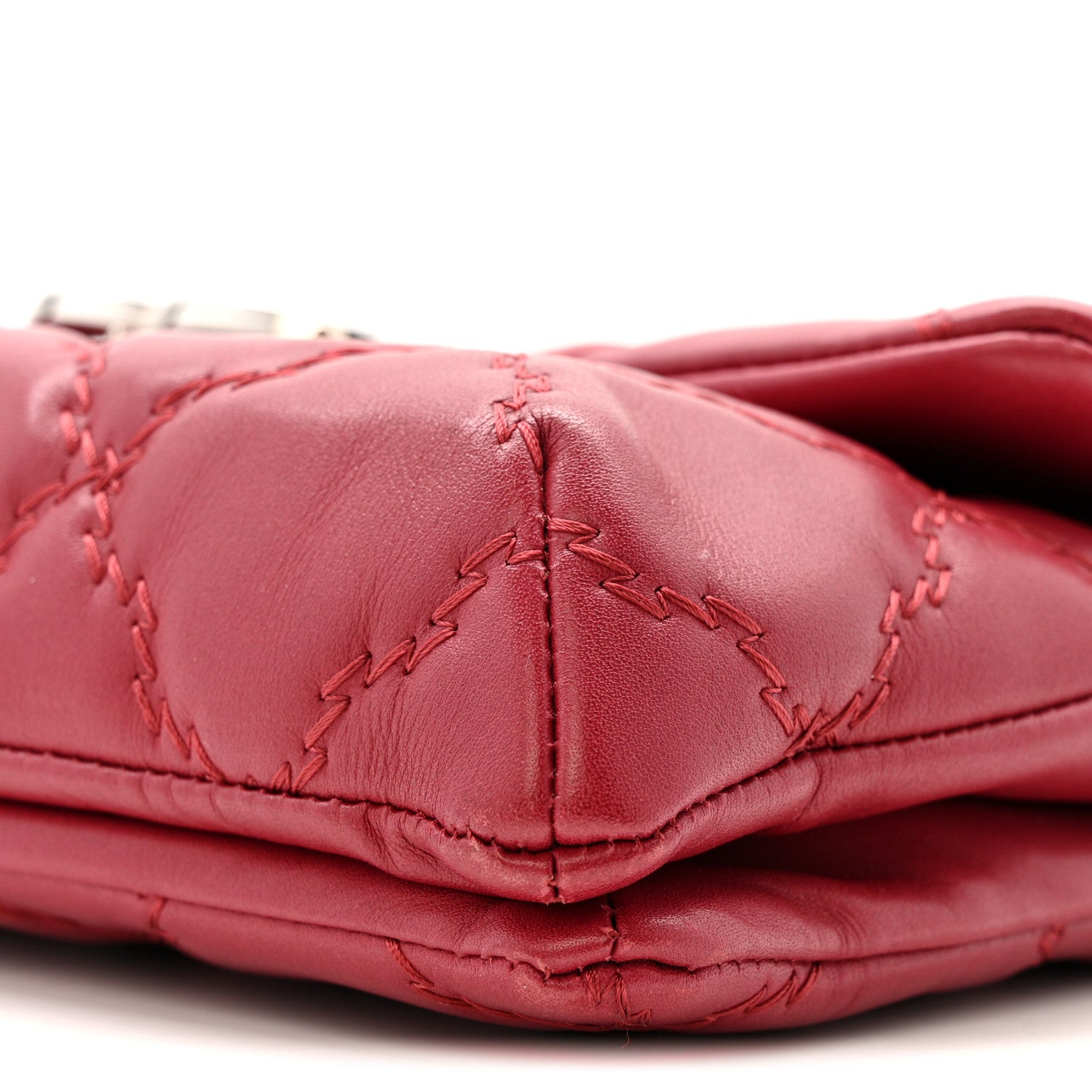 Chanel Calfskin Quilted Double Stitch Hamptons Clutch with Chain Red Red 10 of 14