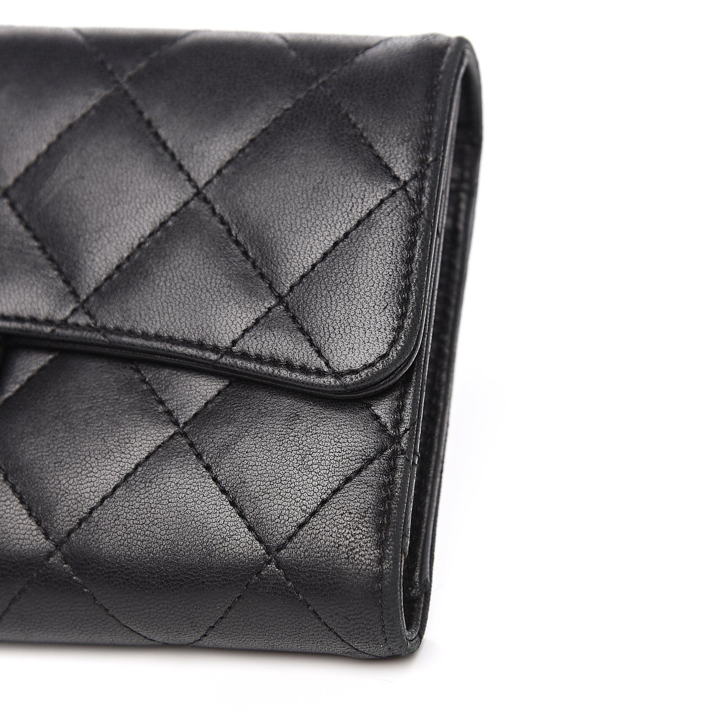 Lambskin Quilted Large Flap Wallet Black
