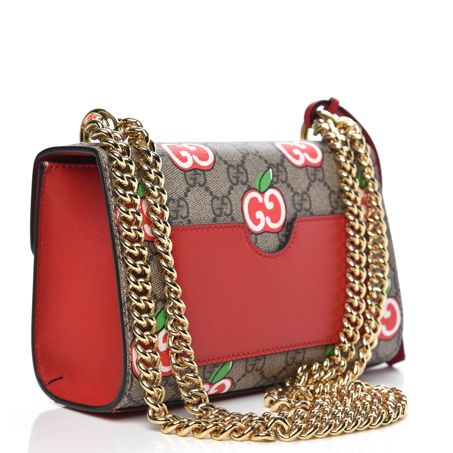 Gucci GG Supreme Monogram Apple Small Padlock Shoulder Bag Beige Multicolor Lobster Red 3 of 9