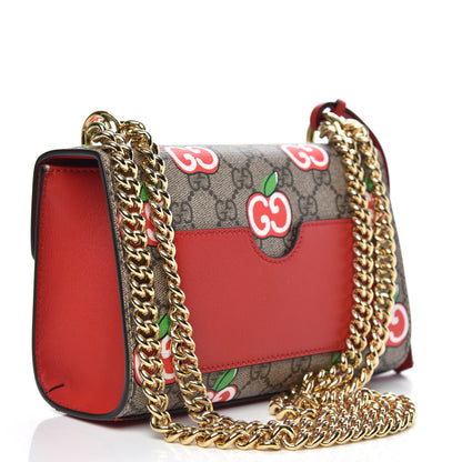 Gucci GG Supreme Monogram Apple Small Padlock Shoulder Bag Beige Multicolor Lobster Red 3 of 9