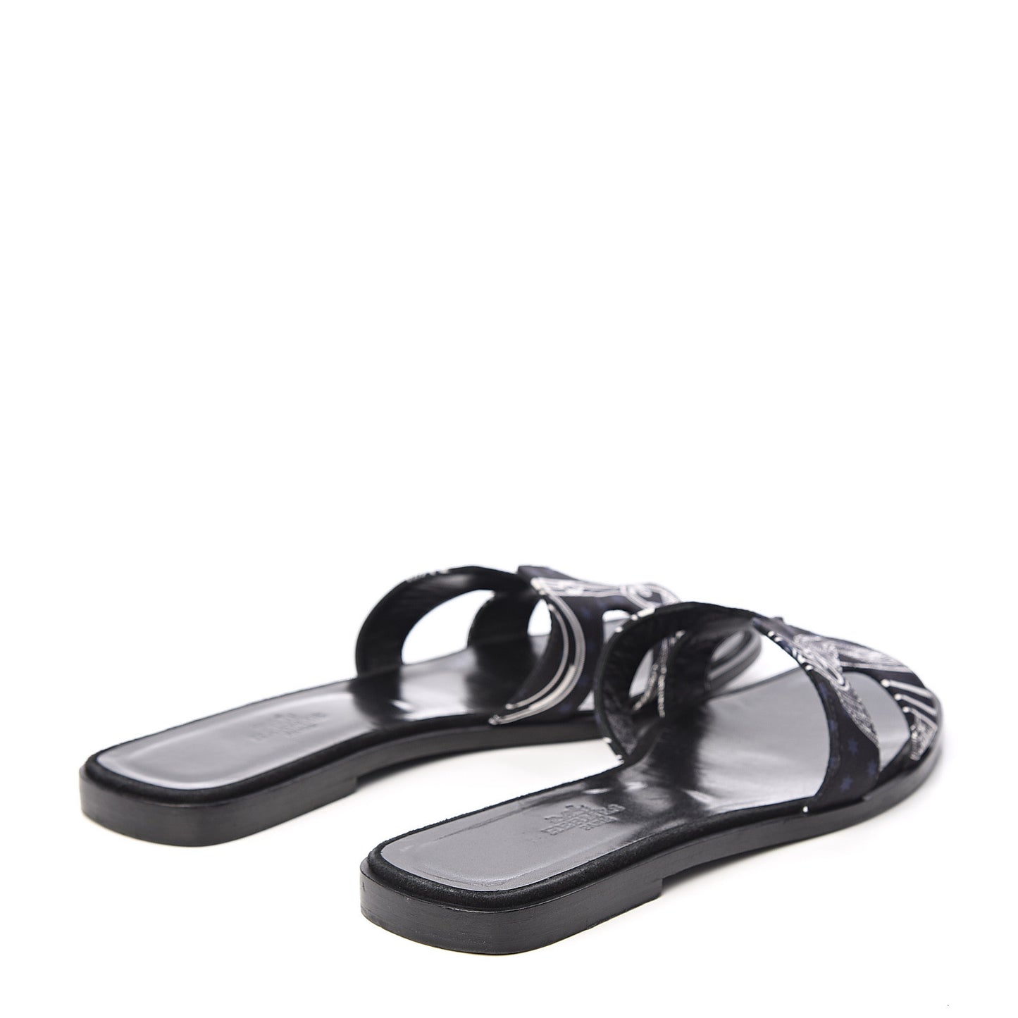 Silk Printed Eperon d'Or Oran Sandals 37.5 Black