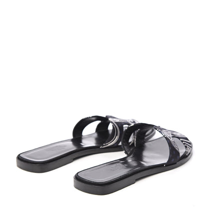 Hermes Silk Printed Eperon d'Or Oran Sandals 37.5 Black 4 of 7