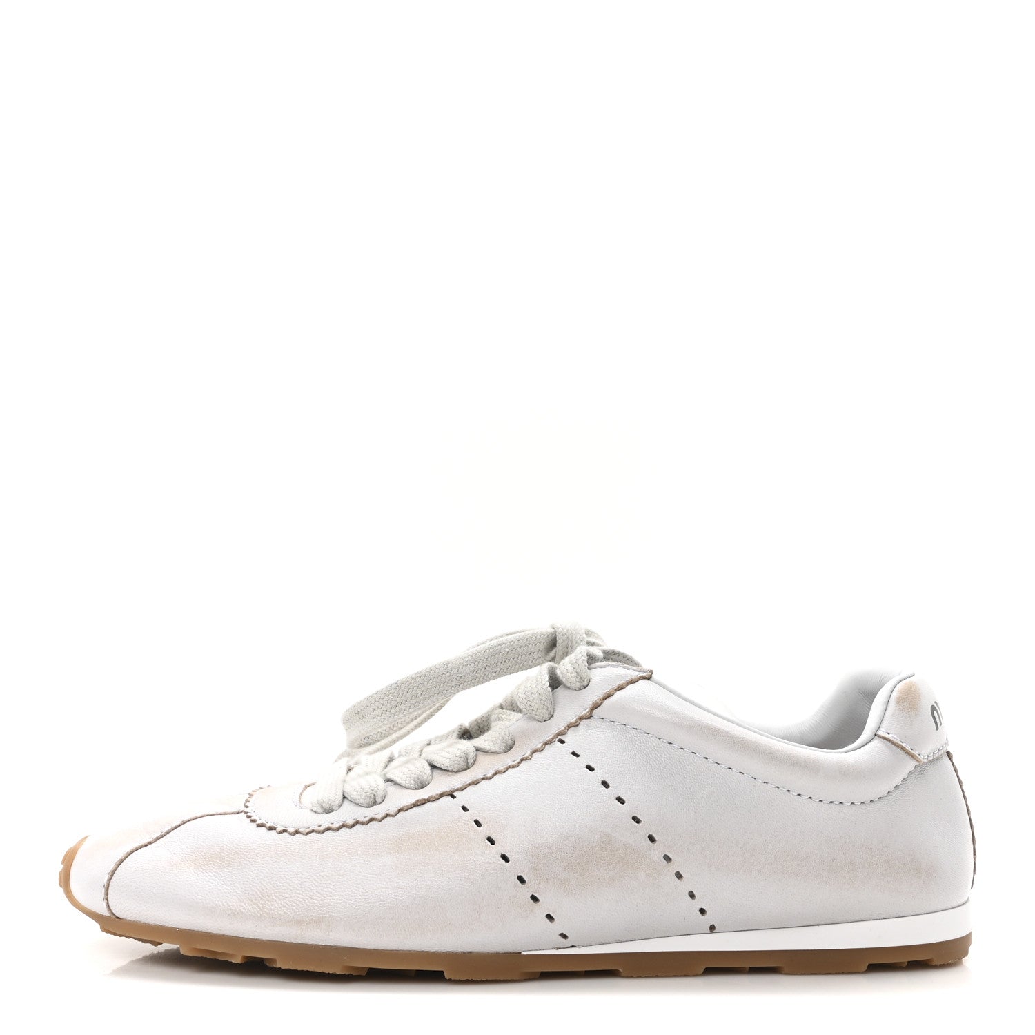 Miu Miu Bleached Calfskin Womens Plume Low Top Sneakers 37 White 1 of 8