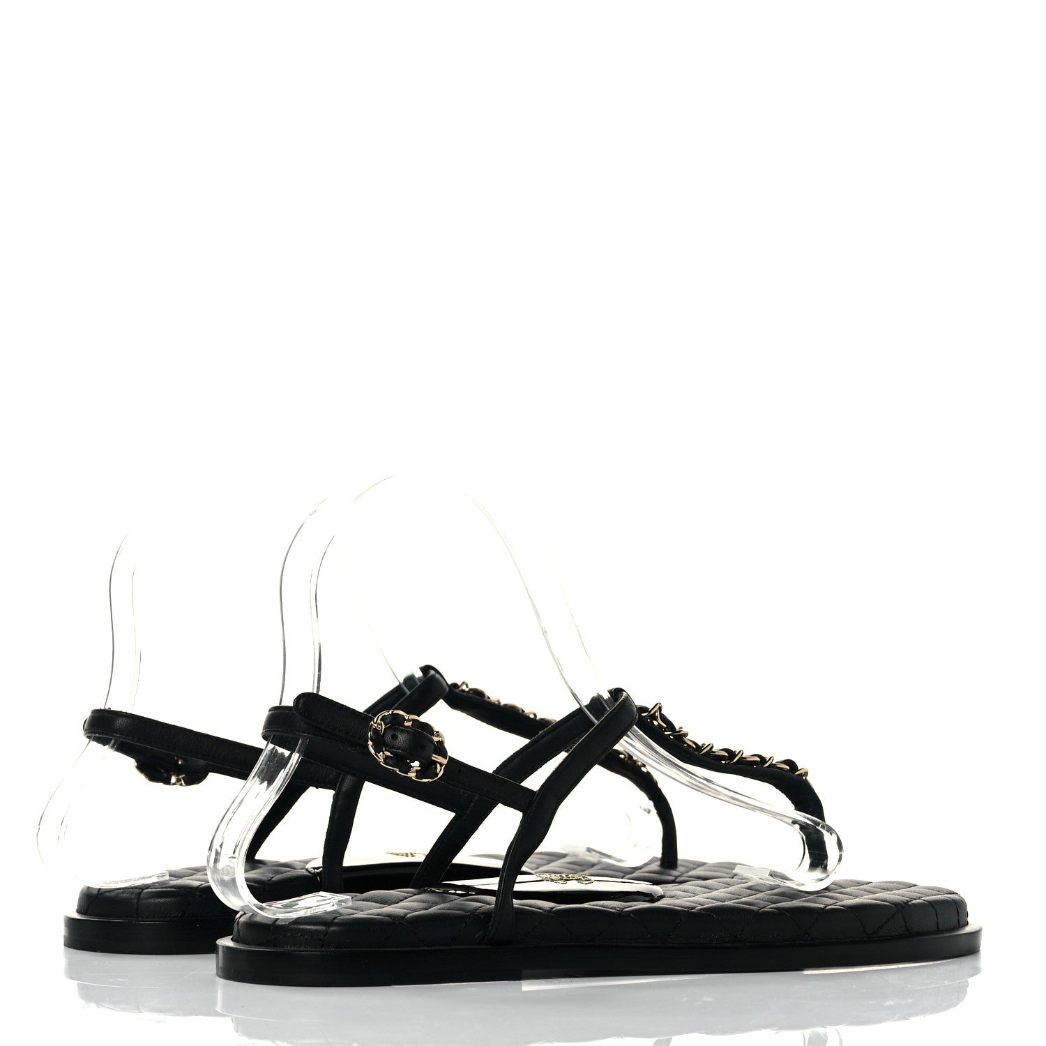 Chanel Lambskin Chain CC Logo Thong Sandals 37 Black 4 of 7