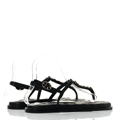 Chanel Lambskin Chain CC Logo Thong Sandals 37 Black 4 of 7