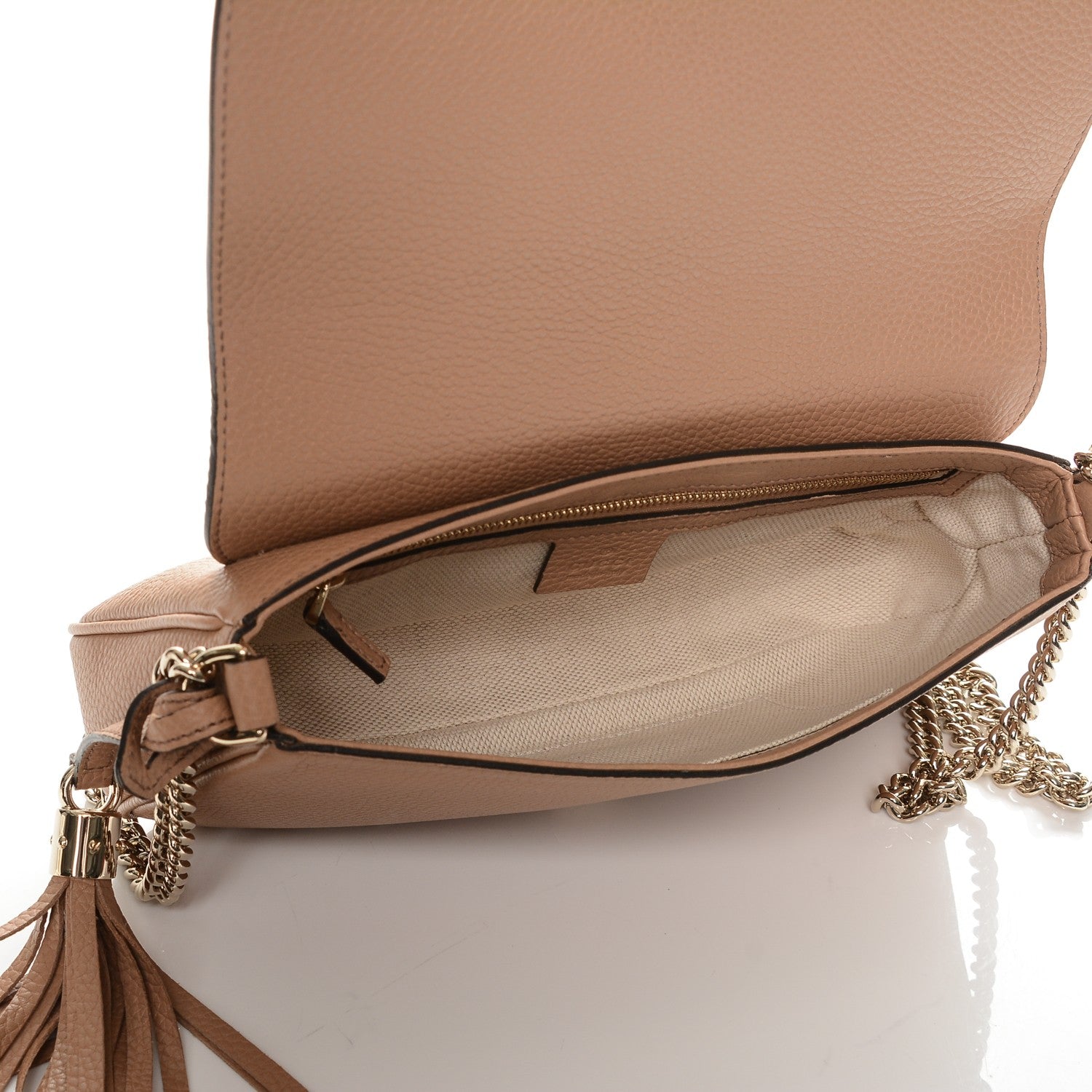 Gucci Pebbled Calfskin Medium Soho Flap Crossbody Camelia 5 of 6