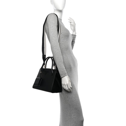 Prada Saffiano Cuir Calfskin Small Monochrome Top Handle Tote Black 2 of 9