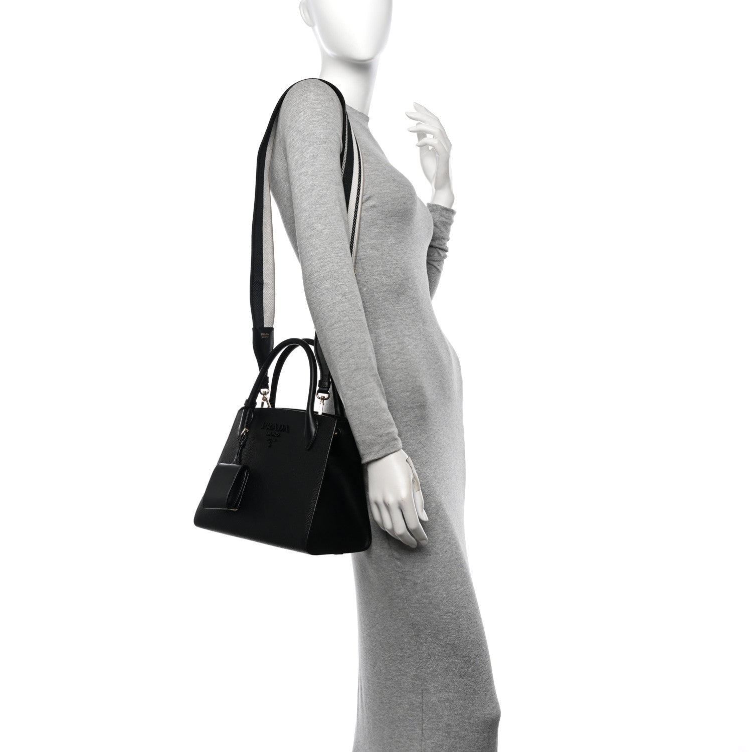 Prada Saffiano Cuir Calfskin Small Monochrome Top Handle Tote Black 2 of 9