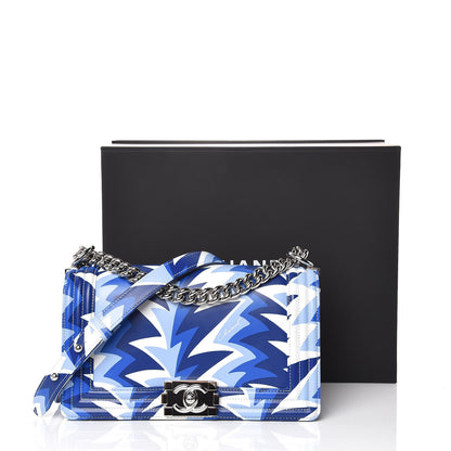 Chanel Printed Calfskin Medium Boy Flap Blue White 10 of 10