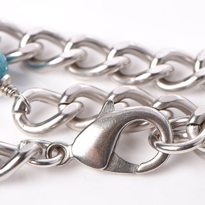 Chanel Resin Tweed Crystal Beaded Medallion Necklace Turquoise Silver 7 of 7