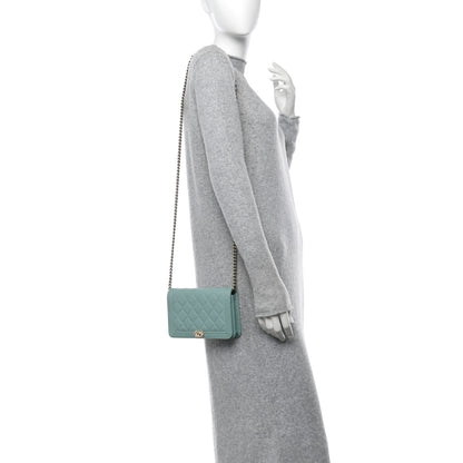 Chanel Caviar Quilted Boy Wallet On Chain WOC Light Blue 2 of 13