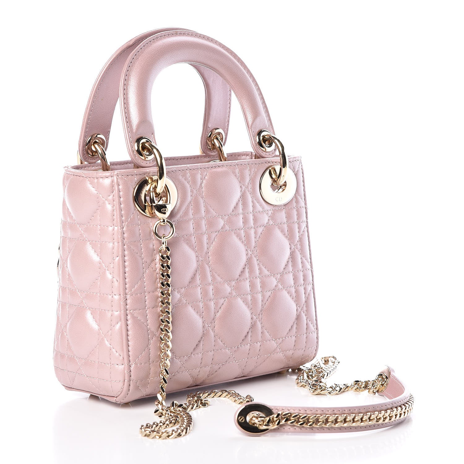Christian Dior Metallic Lambskin Cannage Mini Lady Dior Lotus 3 of 8