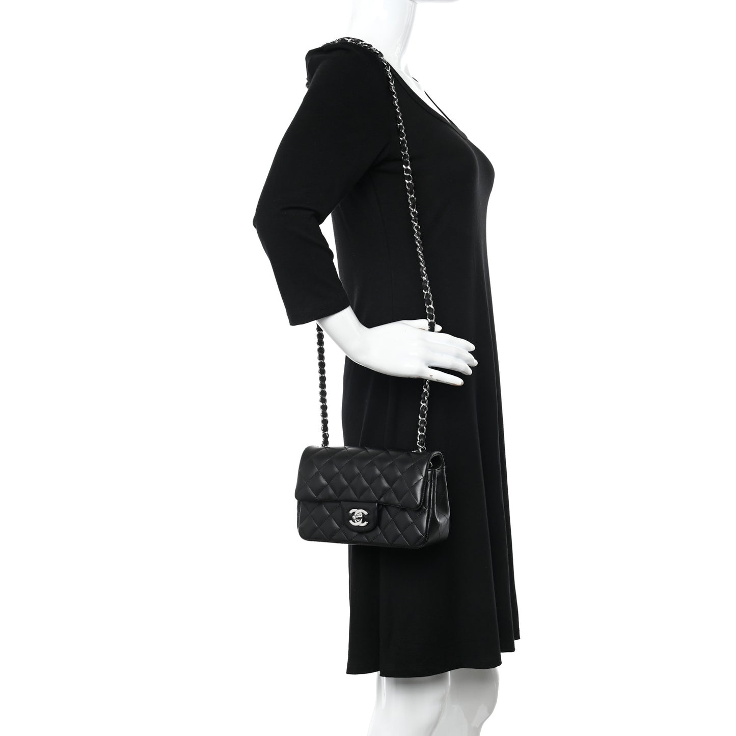 Lambskin Quilted Mini Rectangular Flap Black