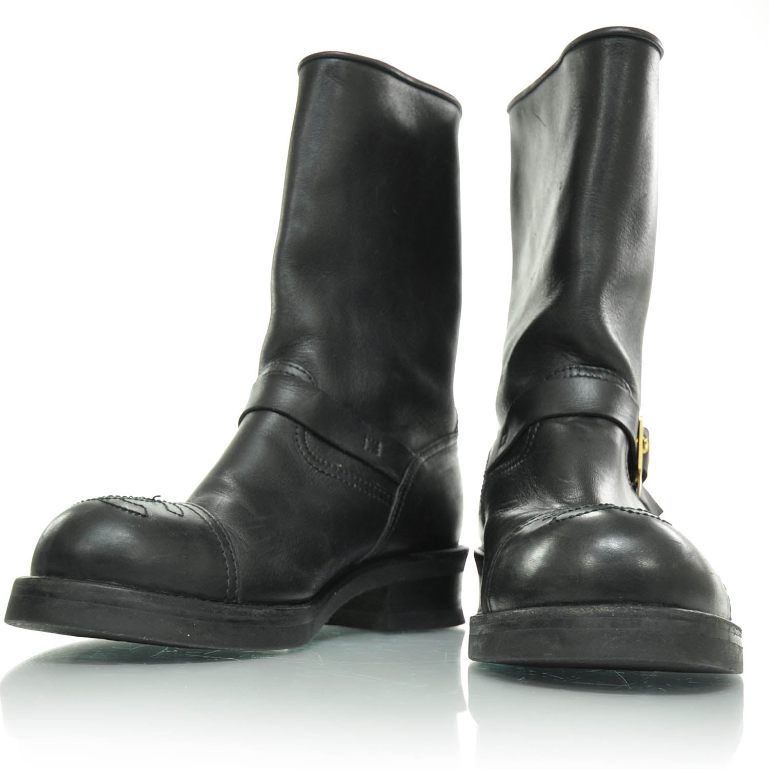Chanel Leather Motorcycle Boots 40 Black 4 of 5
