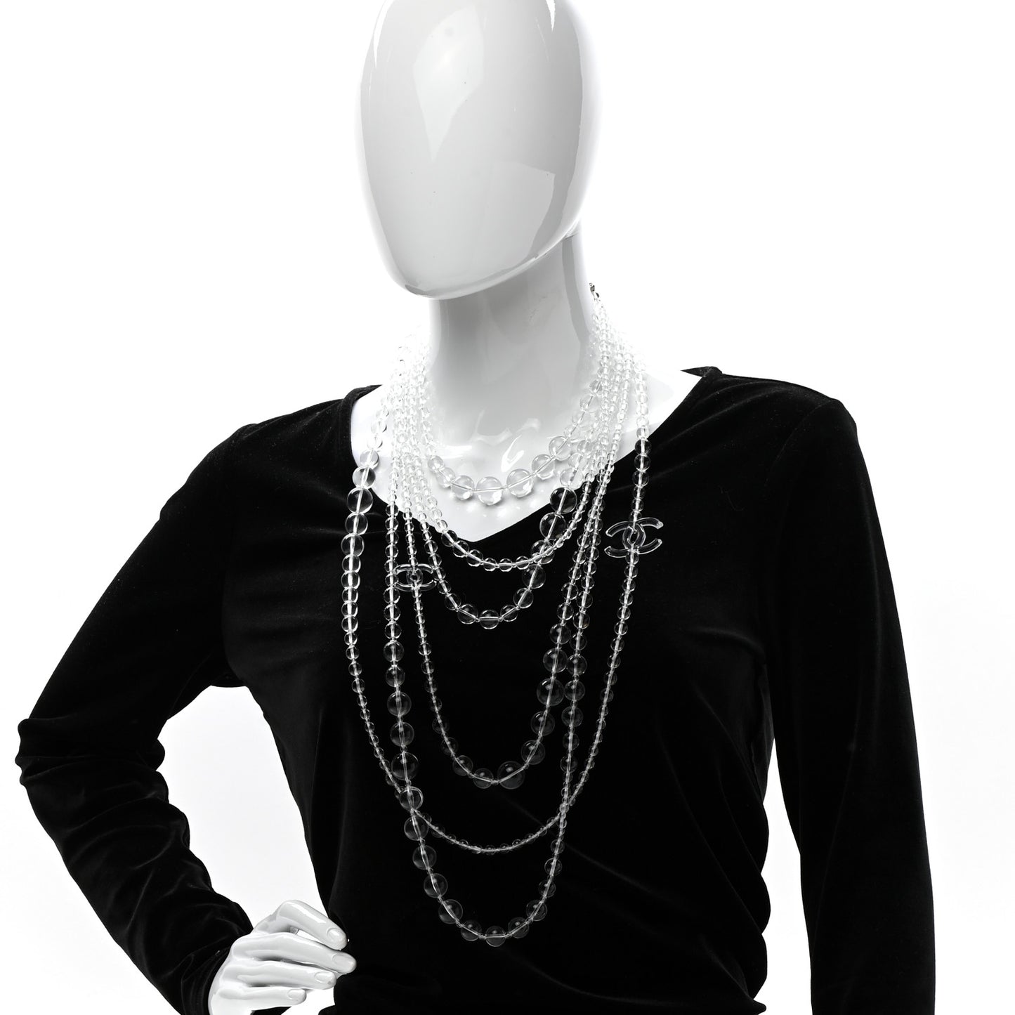 Crystal CC Multi Strand Long Chain Necklace Transparent