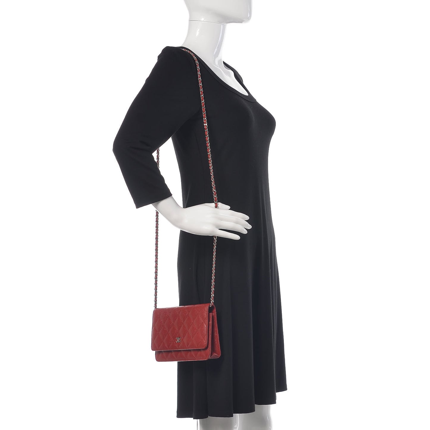 Caviar Quilted Wallet on Chain WOC Red