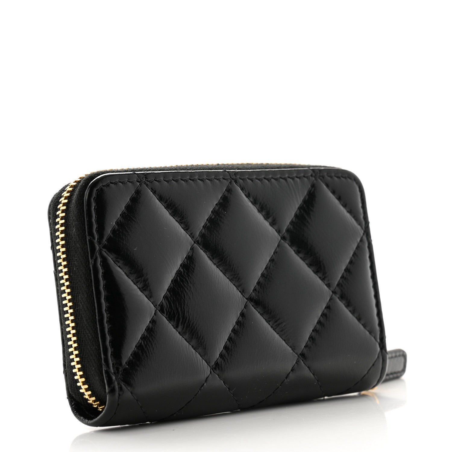 Chanel Shiny Lambskin Quilted Textured CC Zip Coin Purse Black 3 of 10