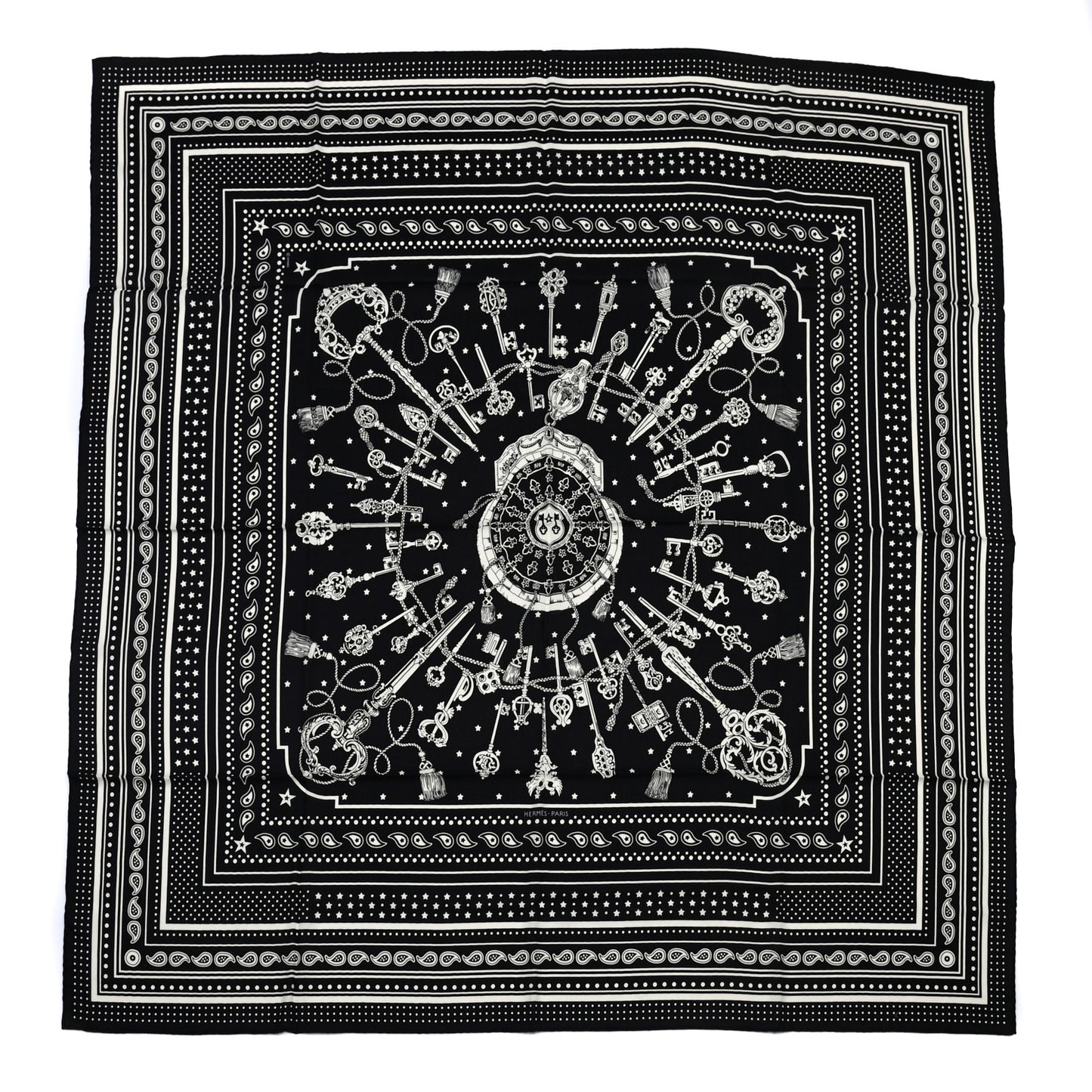 Cashmere Silk Les Cles Bandana Shawl 140 Black White