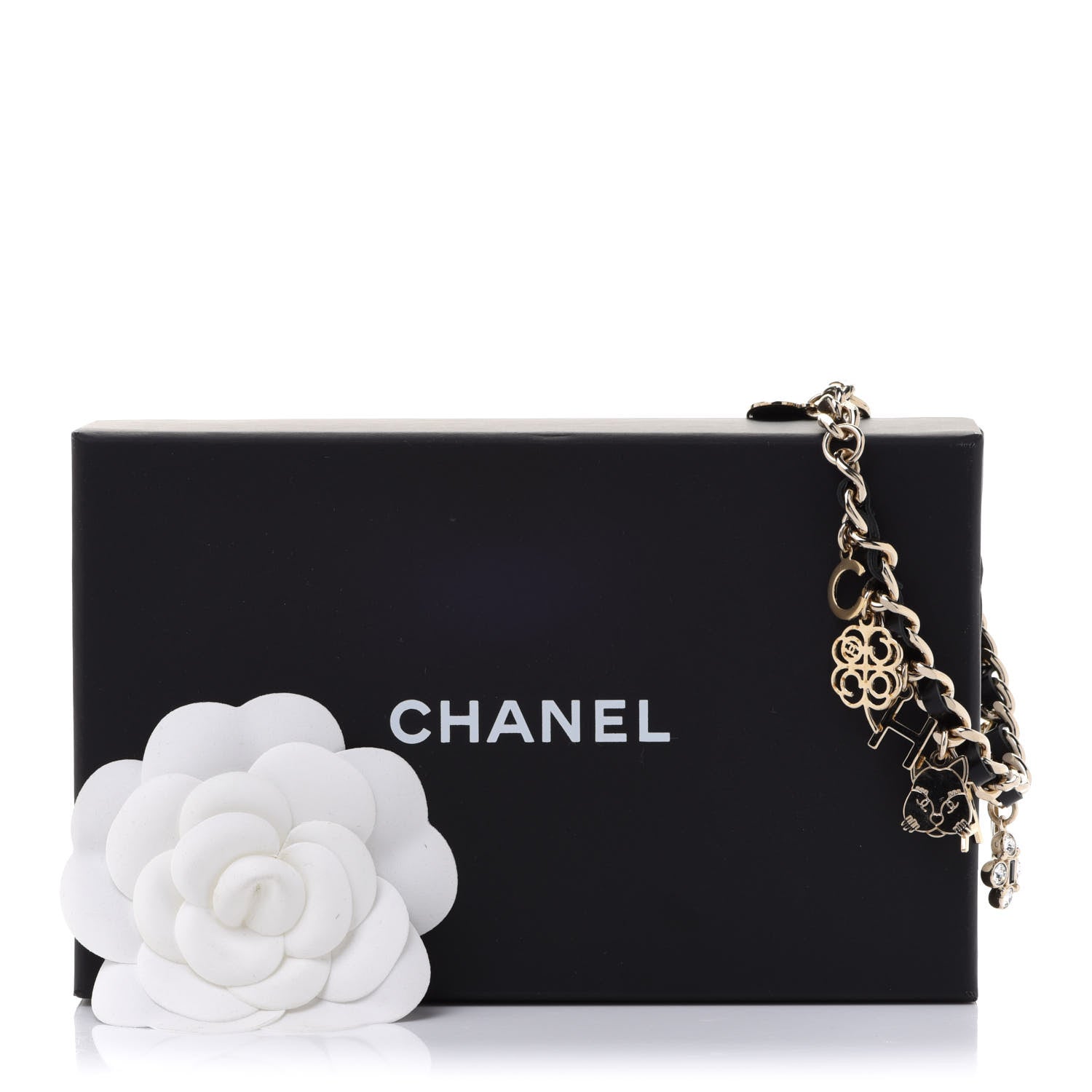 Chanel Metal Lambskin Crystal Chain CC Charms Bracelet Gold Black 7 of 7