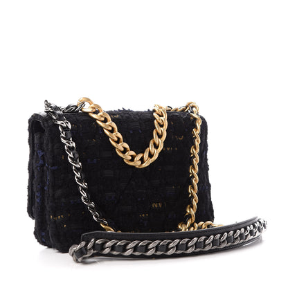 Chanel Tweed Quilted Chanel 19 Wallet On Chain WOC Black Navy Gold 3 of 10