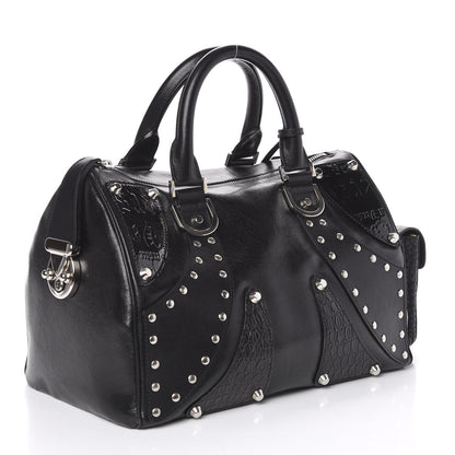 Versace Crocodile Embossed Calfskin Studded DV Satchel Black 2 of 10