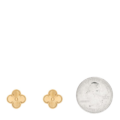 Van Cleef & Arpels 18K Yellow Gold Guilloche Vintage Alhambra Earrings 2 of 5