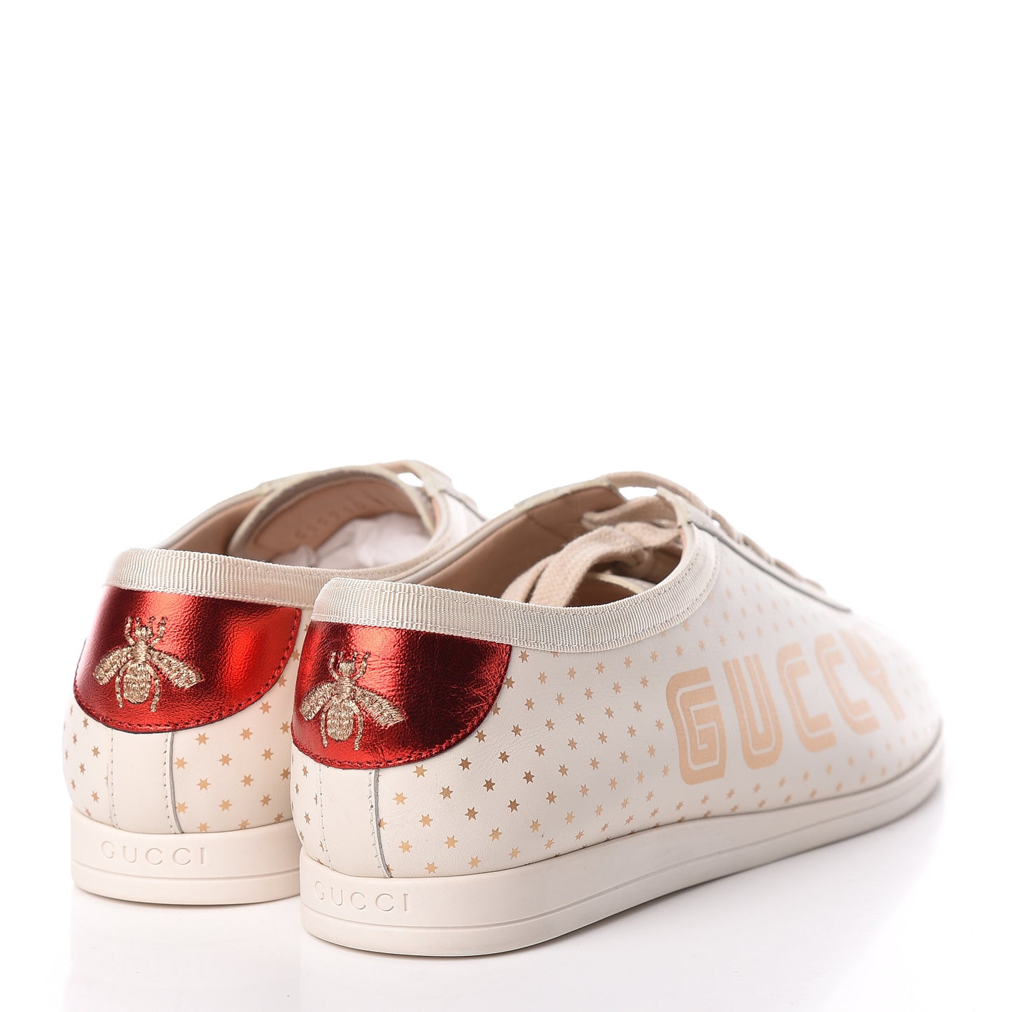 X SEGA Calfskin GUCCY Stars Womens Falacer Sneakers 39 White