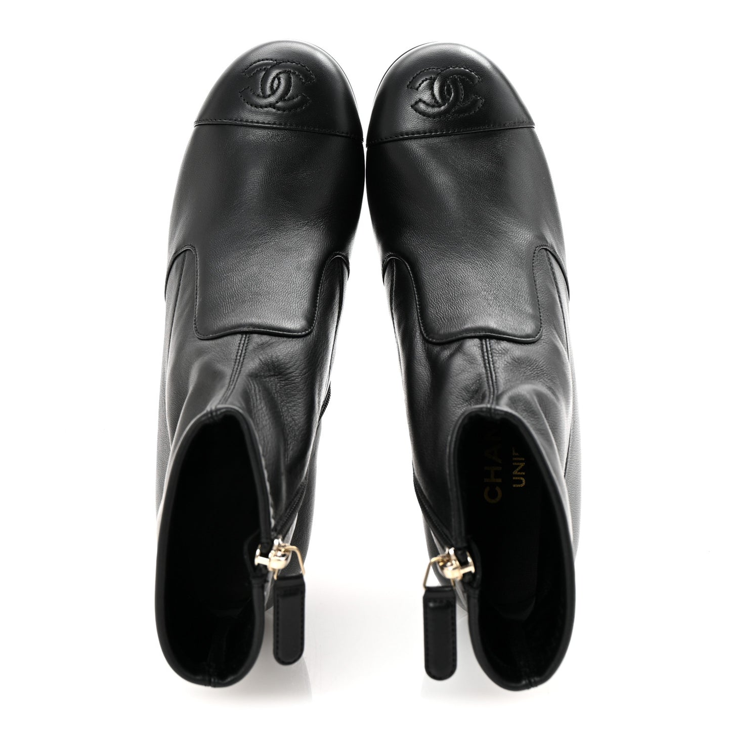 Stretch Lambskin Cap Toe CC Short Boots 35 Black