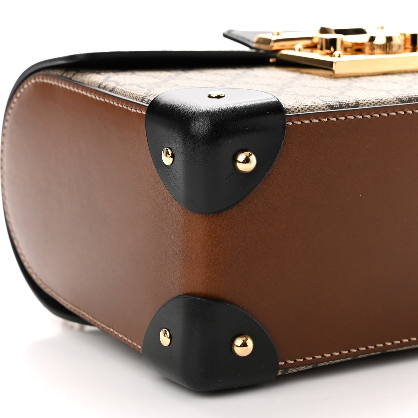 GG Supreme Monogram Small Padlock Bamboo Shoulder Bag Beige Black Cuir