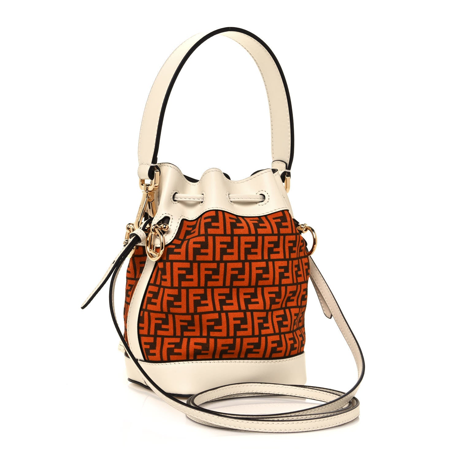 Fendi Suede Vitello King F is Fendi Micro FF Mini Mon Tresor Bucket Bag Arancio Marrone White Ice 3 of 13