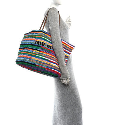 Miu Miu Cotton Crochet Stripe Tote Bag Multicolor 2 of 11