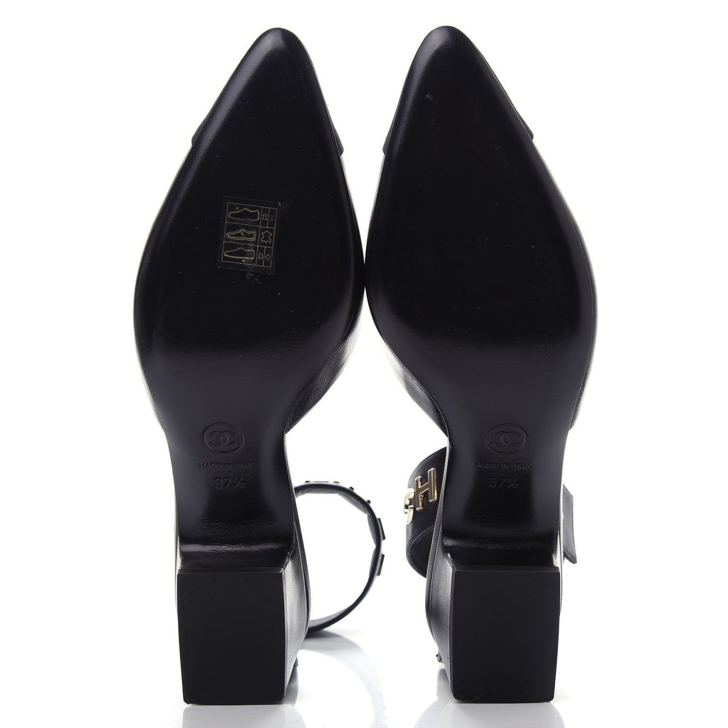 Lambskin Grosgrain Cap Toe Logo Ankle Strap Pumps 37.5 Black