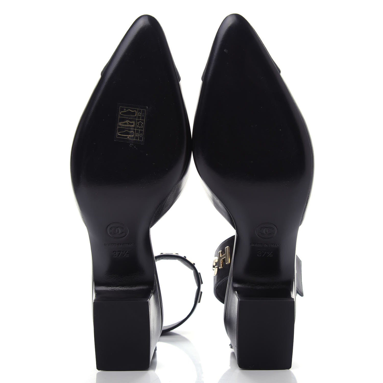 Chanel Lambskin Grosgrain Cap Toe Logo Ankle Strap Pumps 37.5 Black 6 of 11