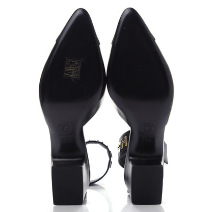 Chanel Lambskin Grosgrain Cap Toe Logo Ankle Strap Pumps 37.5 Black 6 of 11