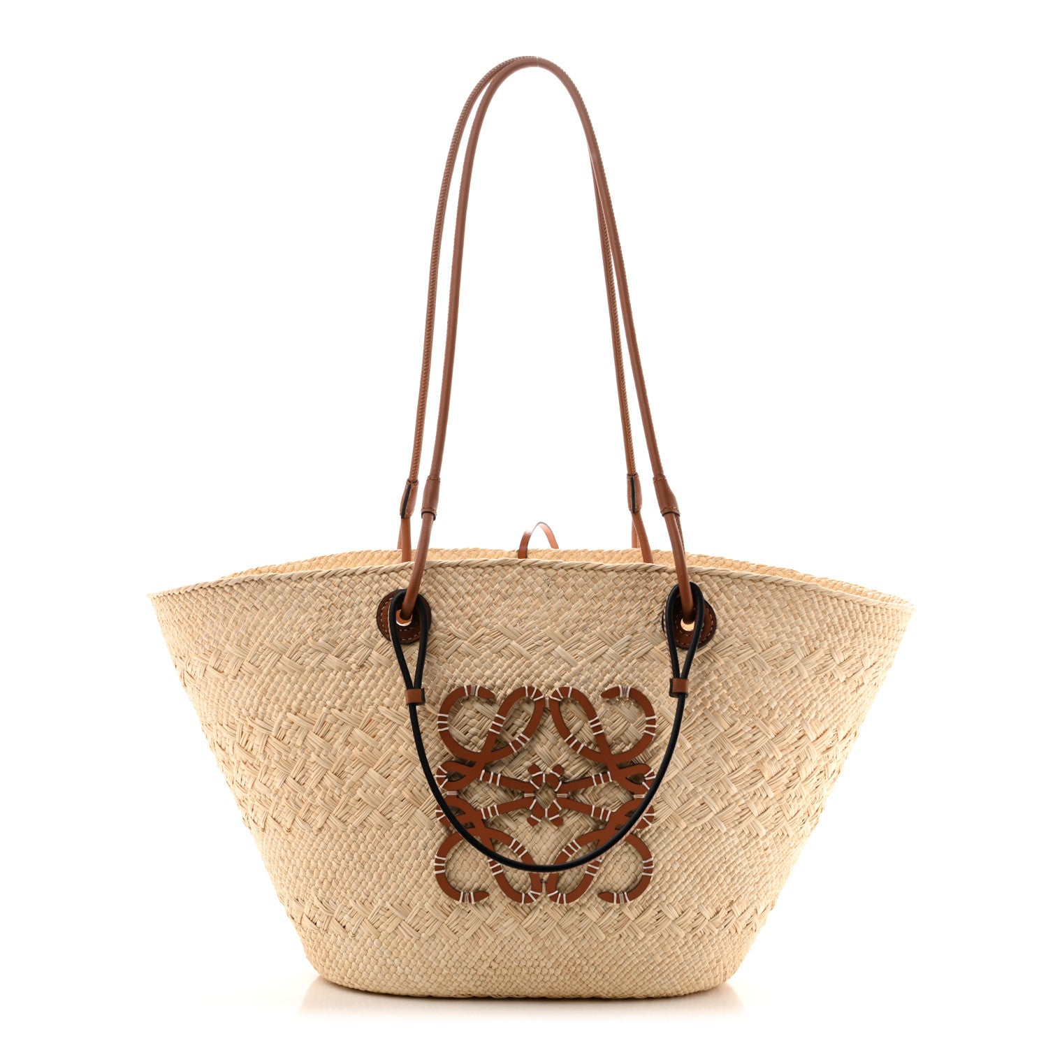 Loewe Calfskin Raffia Paulas Ibiza Medium Anagram Basket Tote Bag Natural Tan 1 of 12