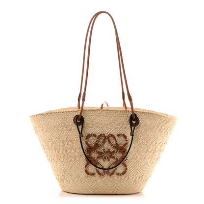 Loewe Calfskin Raffia Paulas Ibiza Medium Anagram Basket Tote Bag Natural Tan 1 of 12
