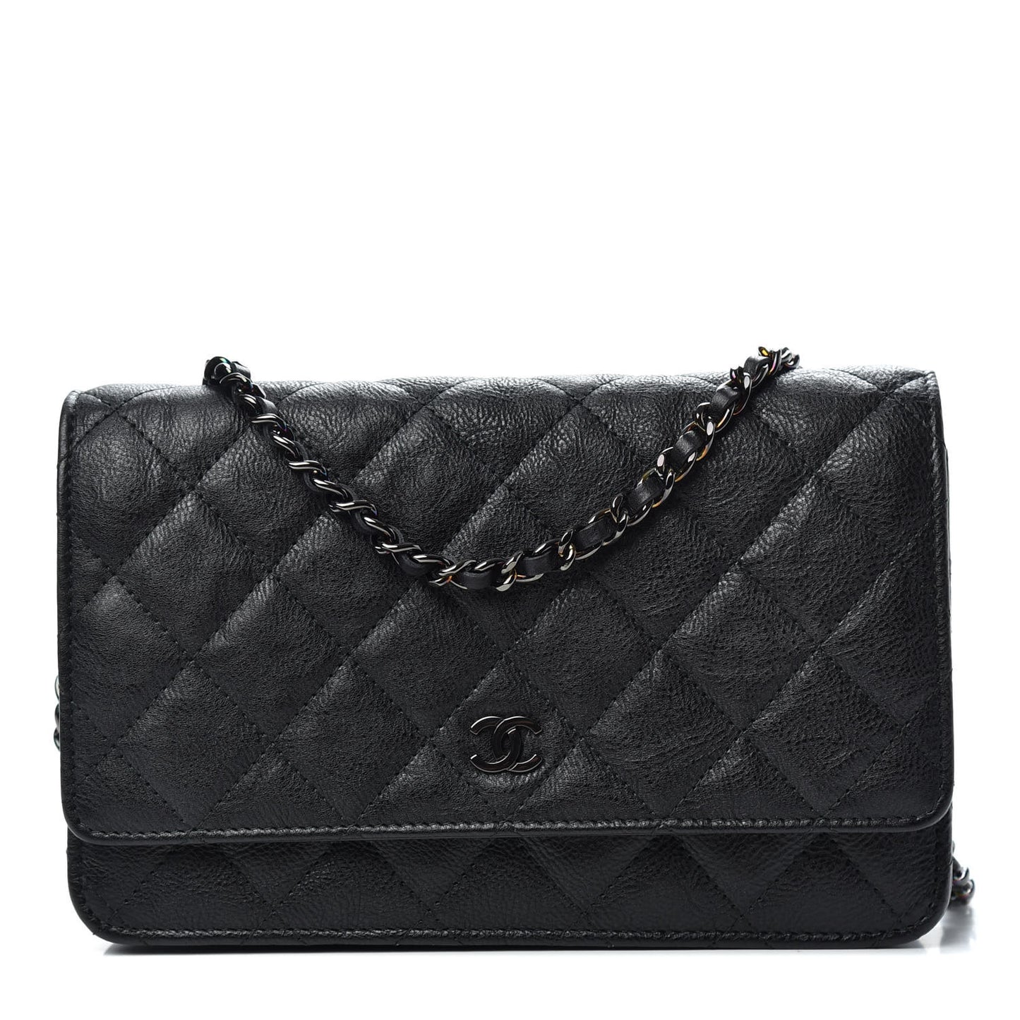 Crumpled Calfskin Quilted Wallet On Chain WOC So Black
