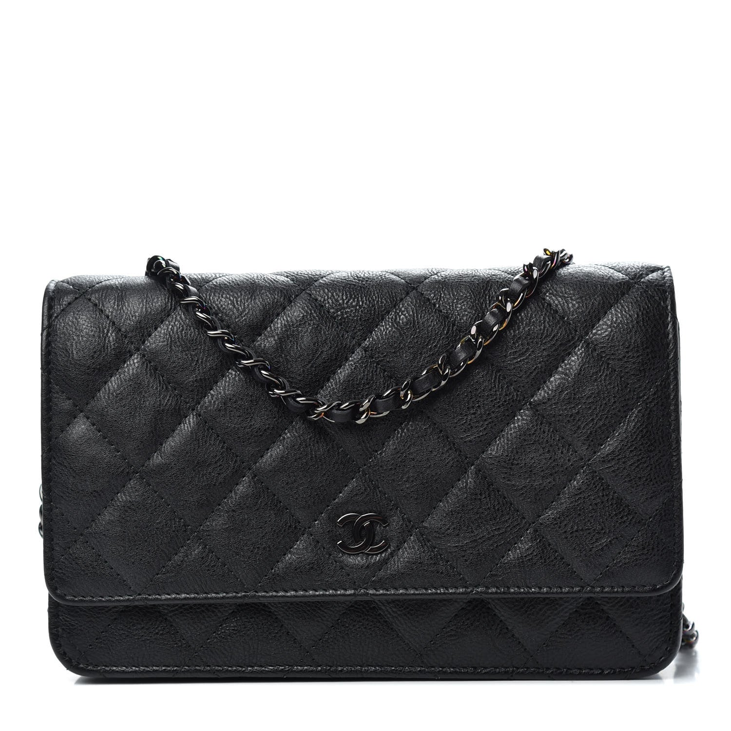 Chanel Crumpled Calfskin Quilted Wallet On Chain WOC So Black 1 of 8