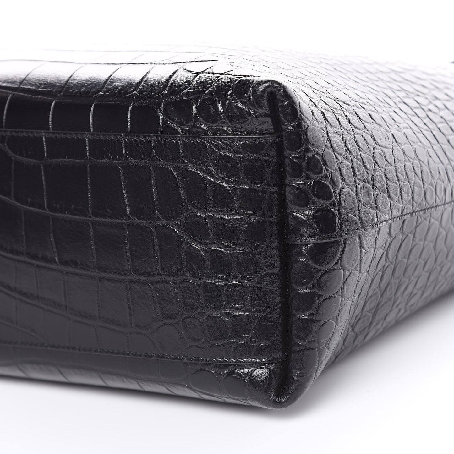Calfskin Crocodile Embossed Bold Shopper Tote Black
