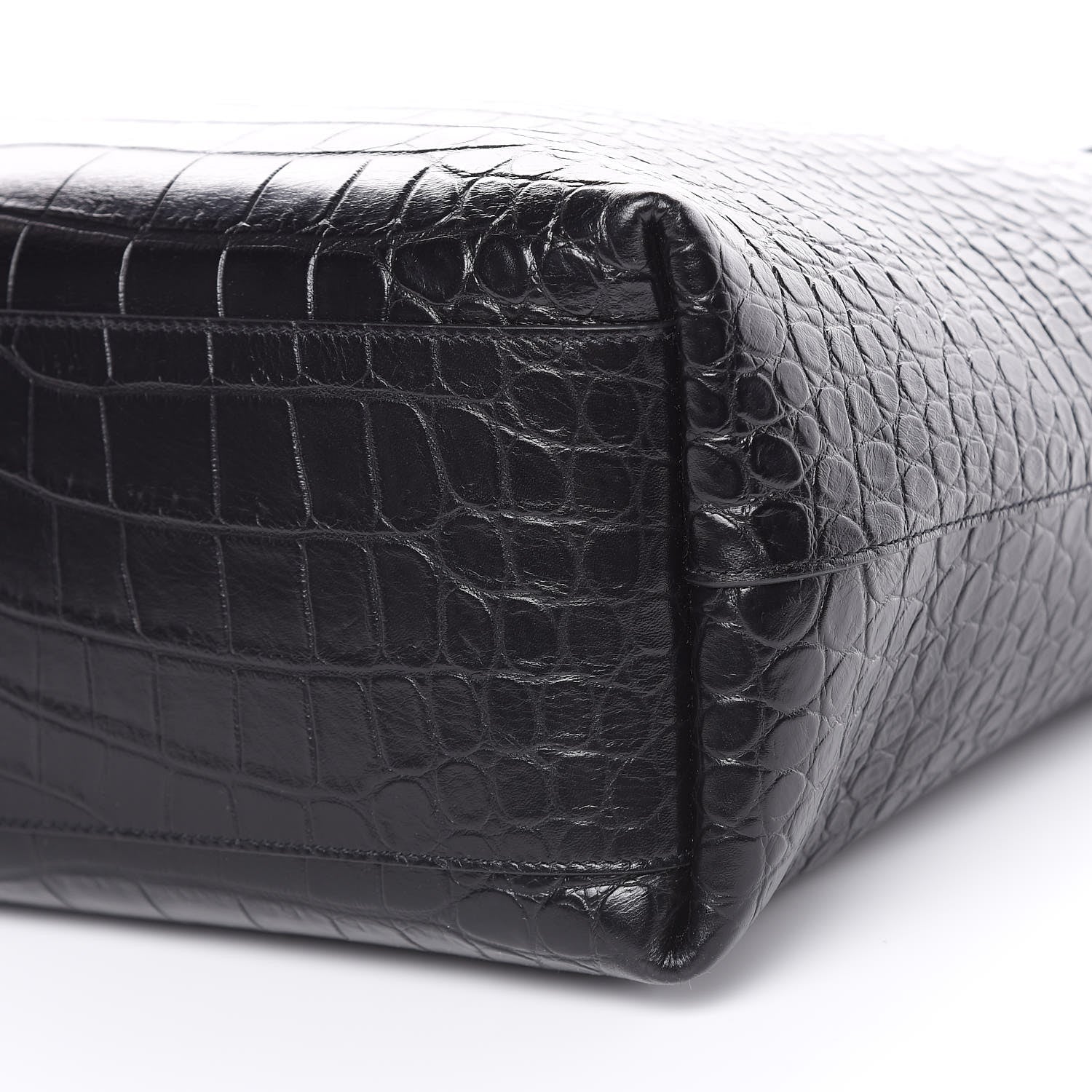 Saint Laurent Calfskin Crocodile Embossed Bold Shopper Tote Black 8 of 12