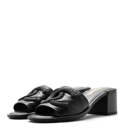 Chanel Lambskin CC Braided Mules 38 Black 3 of 9
