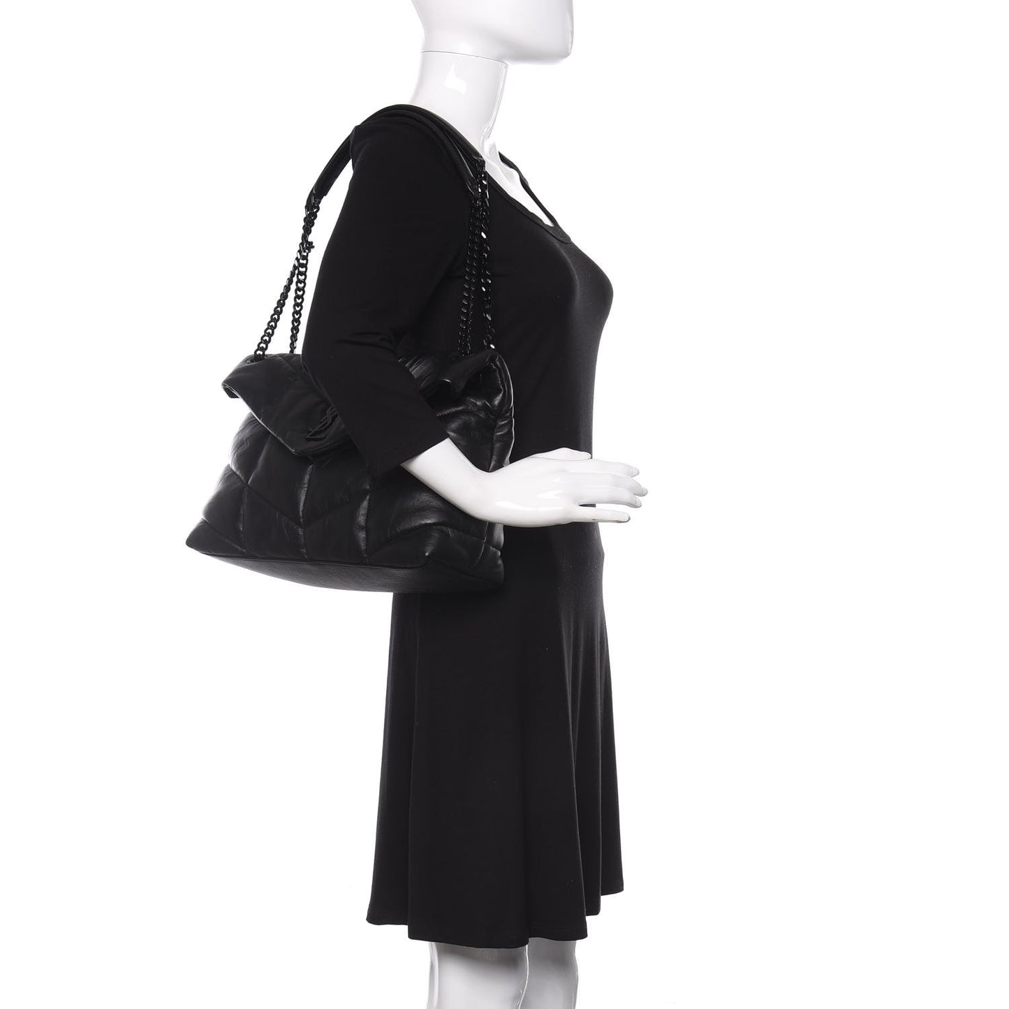 Lambskin Quilted Medium Loulou Puffer Monogram Chain Satchel Black
