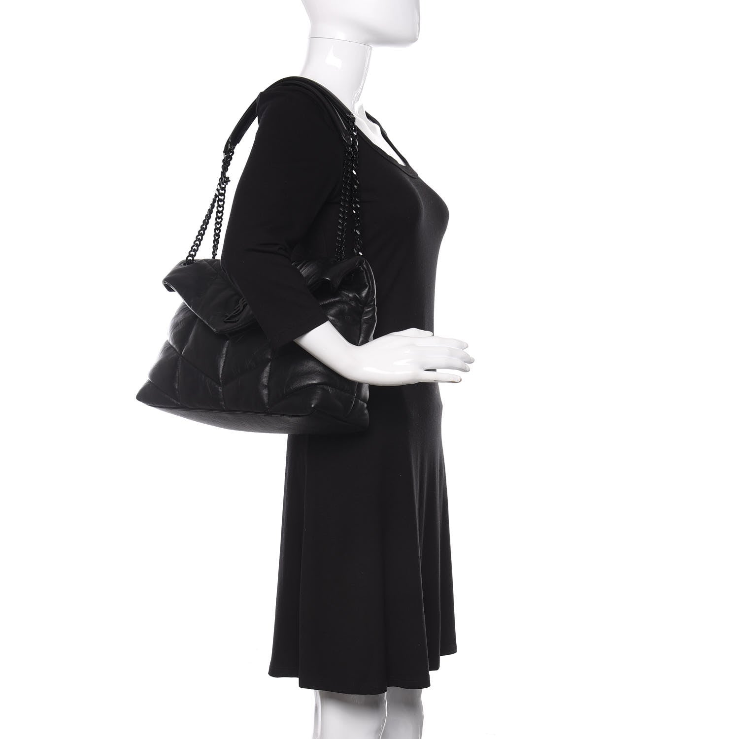 Saint Laurent Lambskin Quilted Medium Loulou Puffer Monogram Chain Satchel Black 2 of 11