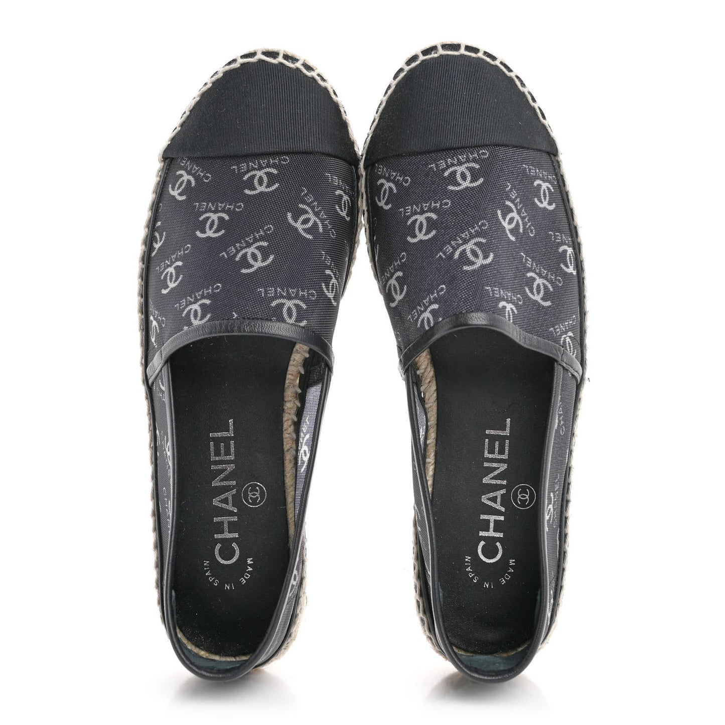 Mesh Grosgrain CC Espadrilles 36 Black White