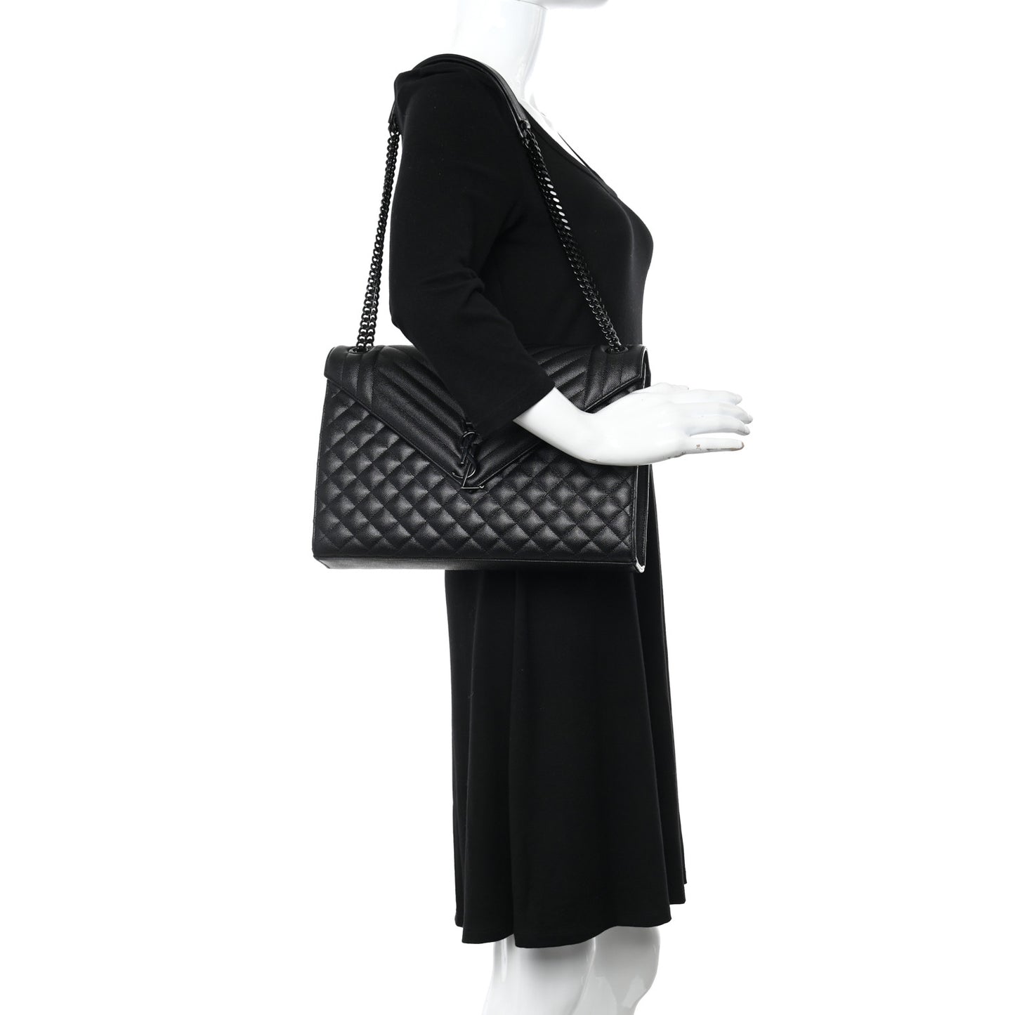Grain De Poudre Textured Mixed Matelasse Large Triquilt Monogram Monochrome Satchel Black